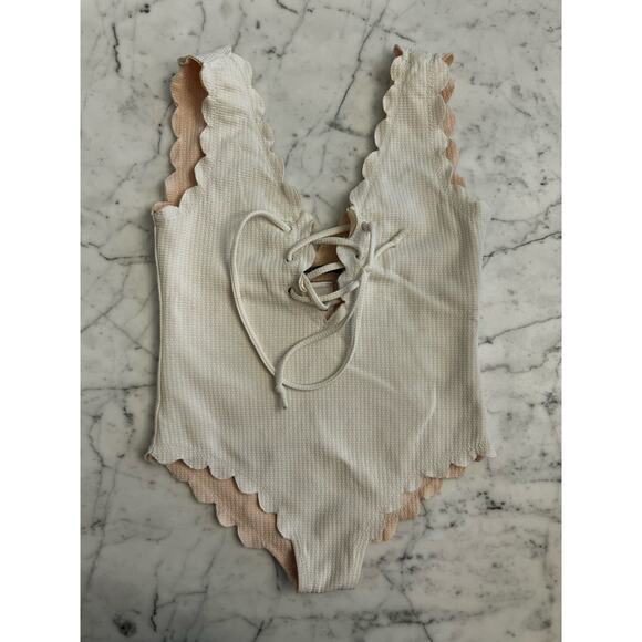 White Marysia One Piece Swimsuit bathing Suit Scalloped Palm Beach Girls Bumby 4 - Picture 2 of 3